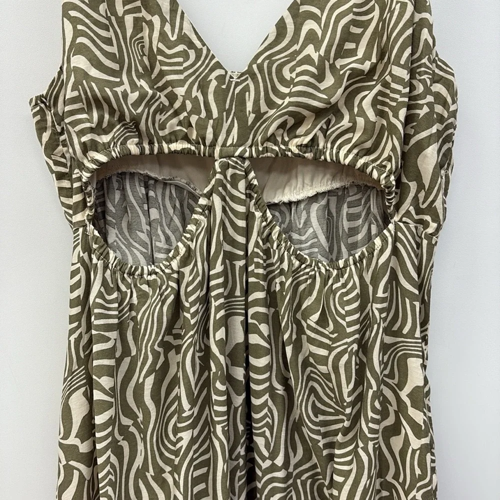 Abercrombie & Fitch Abstract Geometric Cut-Out Tiered Maxi Dress Green XLP